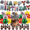 A banner featuring a Happy Birthday message with Demon Slayer themed decorations and character figures.