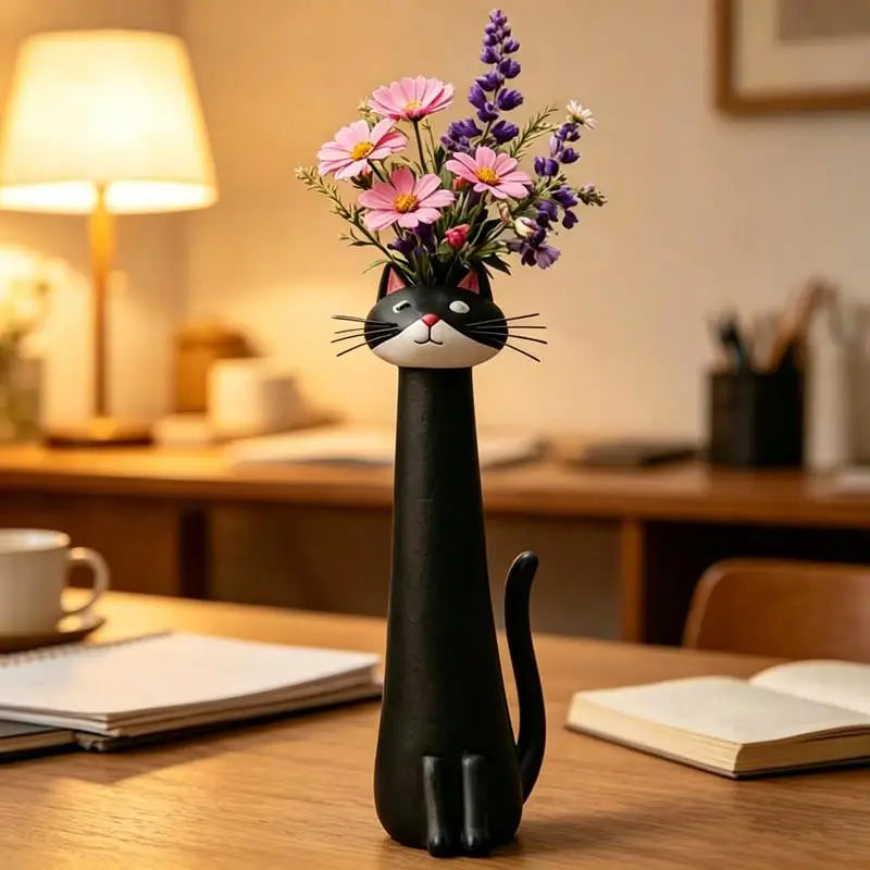 Cute Cat-Shaped Resin Vase for Home Decor