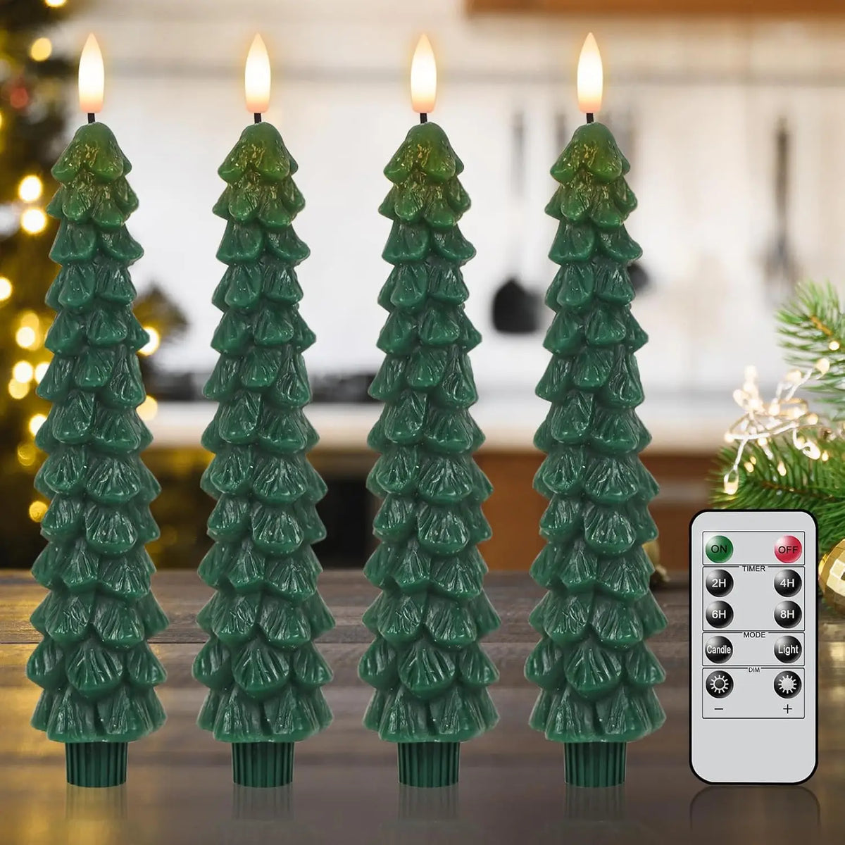 Christmas Tree LED Taper Candles with Remote Control and Timer