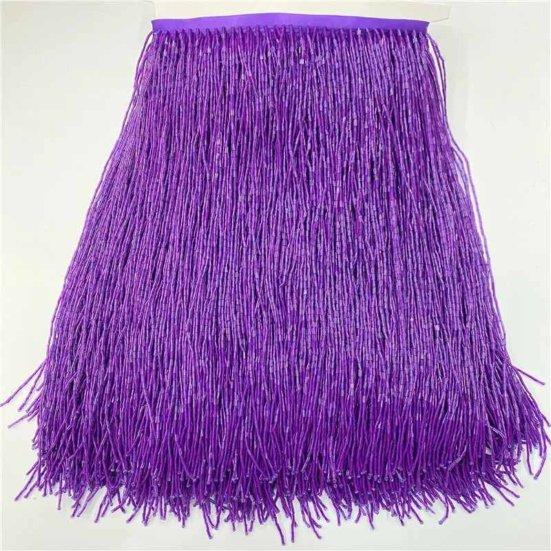 Purple beaded tassel fringe trim for curtains and DIY projects
