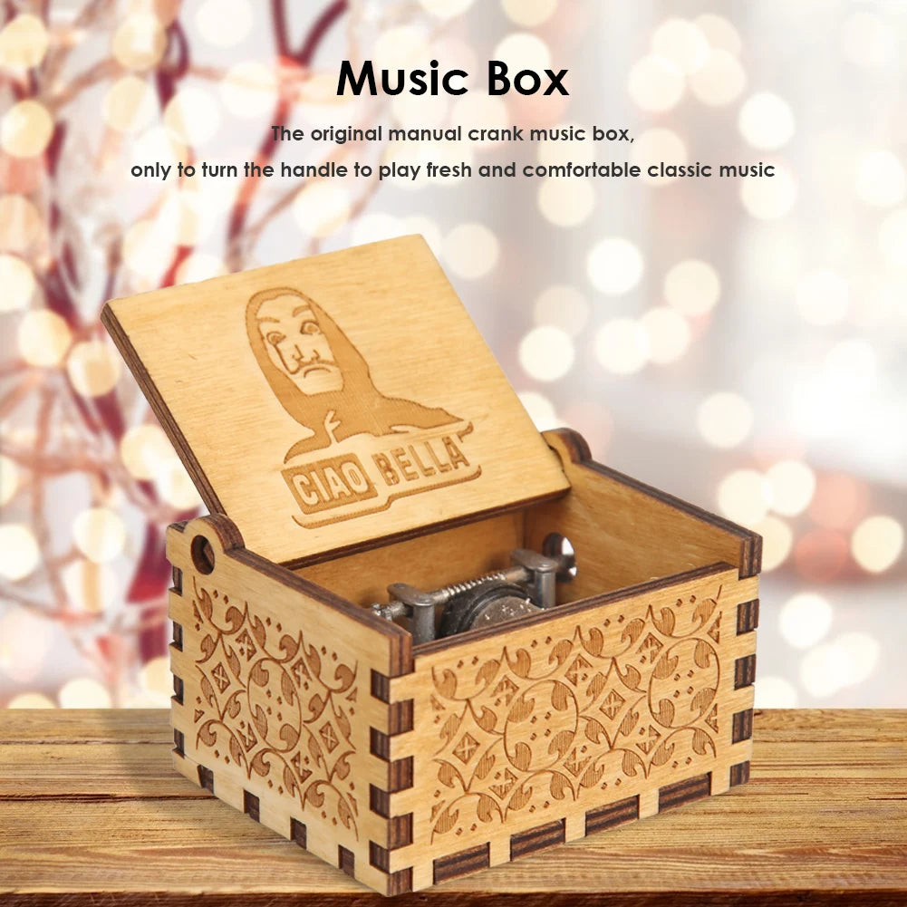 Retro Hand-Cranked Wooden Music Box