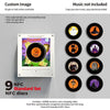 A set of nine NFC discs for a magnetic vinyl record night light with LED glow.