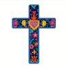 A colorful floral Mexican cross wall art design featuring vibrant pinks, oranges, yellows, and blues.