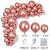 A brown rose gold latex balloon garland kit featuring balloons, ribbon, chain, and glue.
