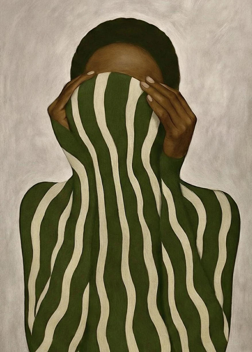 Abstract African Woman Canvas Art – Black & White Striped Print