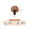 A round, brown wooden animal hook with a curved shape shown next to its dimensions and installation capacity details.