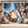 Starry Night Nativity Scene Backdrop for Christmas Celebrations