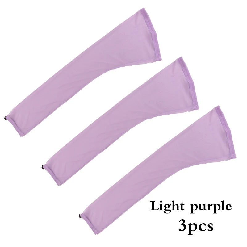 Three light purple stretchy hair net caps with drawstring sleeves for dreadlocks