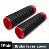 A pair of black silicone brake lever covers for motorcycle handlebars.