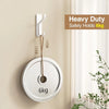 A white circular wall hook with a 6kg capacity is shown hanging on a beige wall.