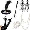 1920s Gatsby Flapper Accessory Set with Headband, Gloves, Pearl Necklace & Cigarette Holder