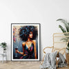 Canvas wall art featuring an African American woman with dark curly hair looking to the side.