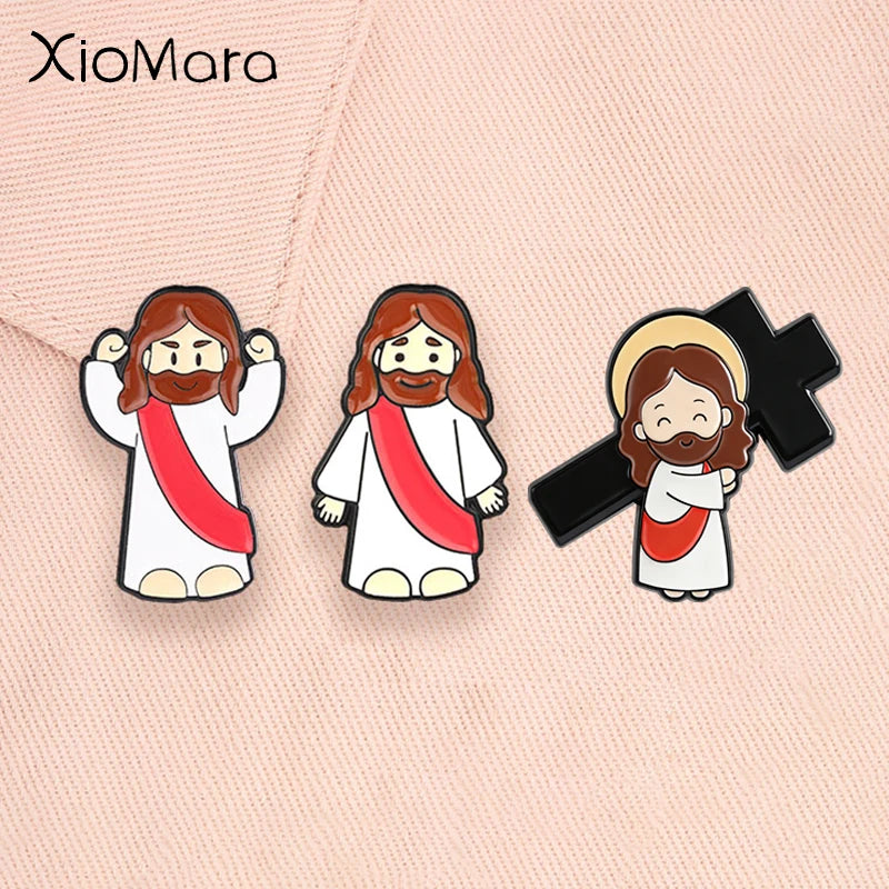 Jesus enamel lapel pin featuring a depiction of Jesus with a halo and beard