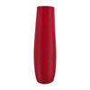 A modern tall floor vase with a ribbed texture in bright red.