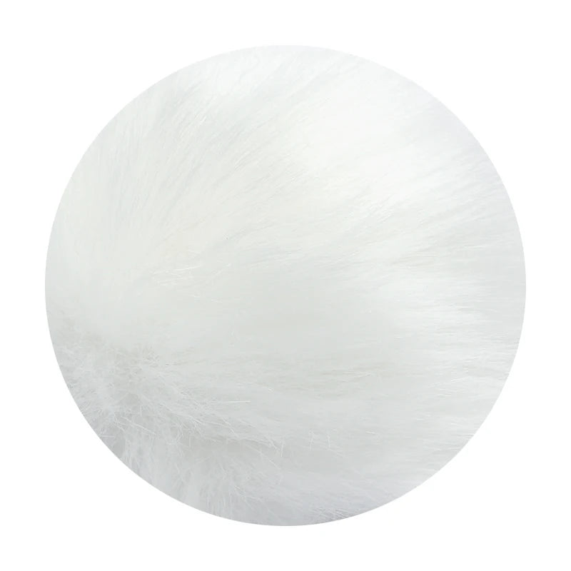 White faux fur pom pom keychain with a silver chain
