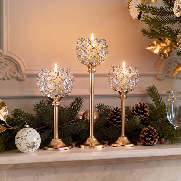 Elegant Glass Tealight Candle Holder Set of 3 in Gold and Silver