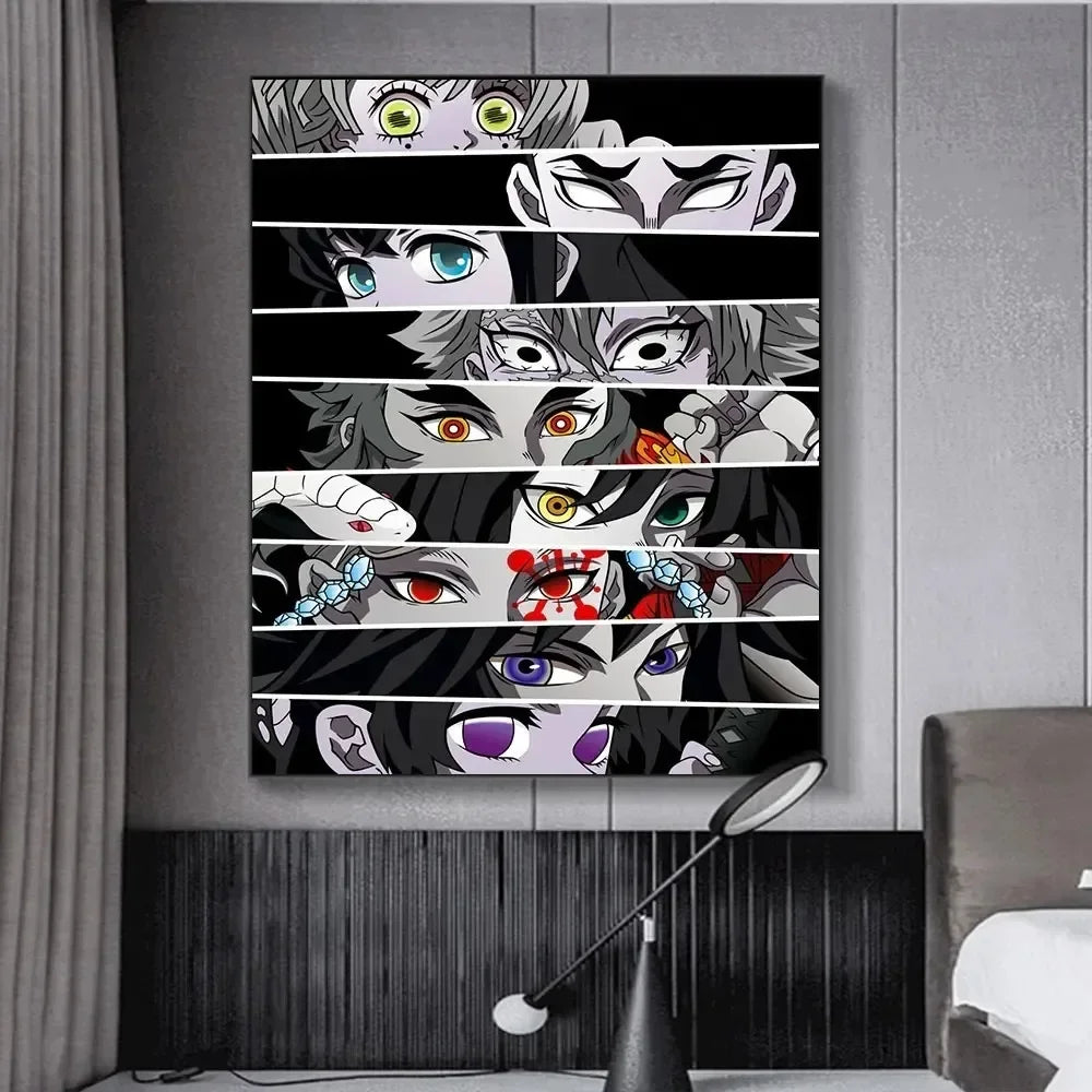Anime canvas print featuring multiple Demon Slayer Hashira characters in a dark, dramatic style
