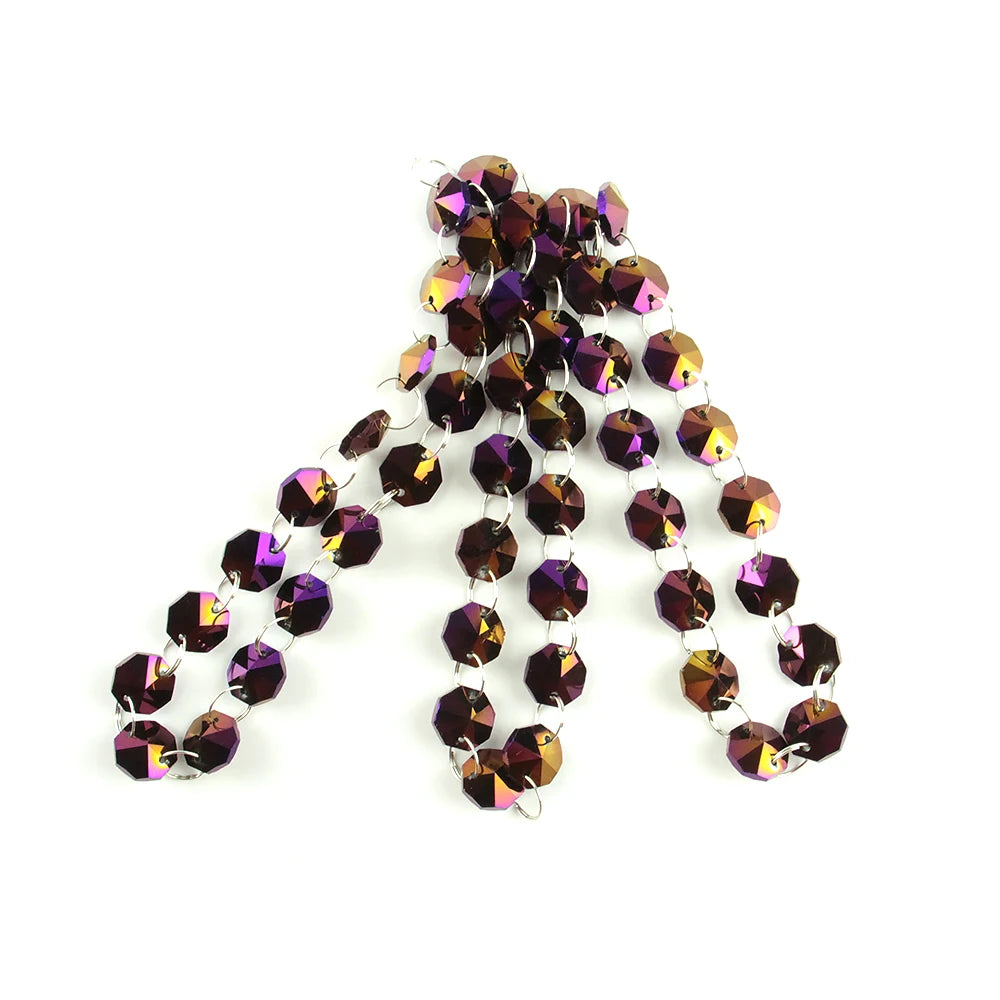 Strands of iridescent crystal glass octagon beads used for home decor