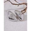 Pair of silver geometric stud earrings made of 316L stainless steel with an eye design.