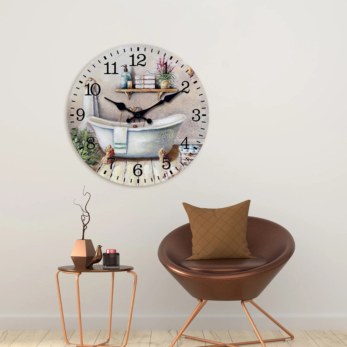 Modern Wooden Bathtub Wall Clock for Home Decor