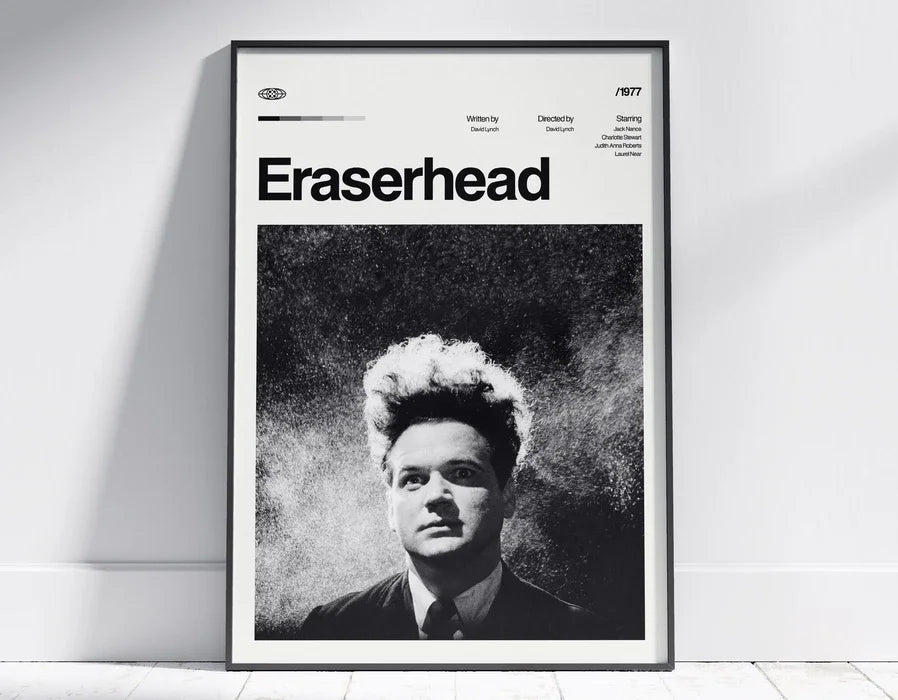 Black and white portrait of Eraserhead, a classic movie-inspired canvas wall art poster.