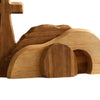 Wooden Easter empty tomb scene decoration carved from light brown wood