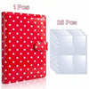 A red leather-like A5 photo card album binder with a snap closure and 25 individual clear plastic sleeves.