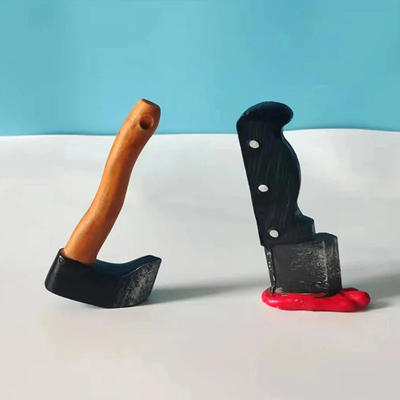 A black and wooden 3D axe fridge magnet featuring a handle and blade design.