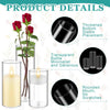 A set of three clear glass cylinders used as vases or decor items.