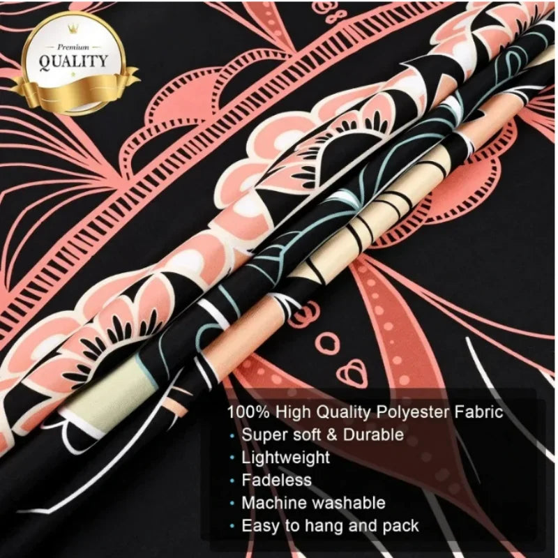 Morceaux de tissu polyester noir et rose à motifs pour art mural en tapisserie.