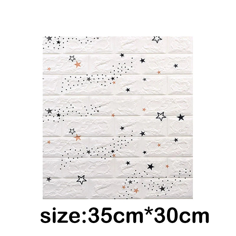 White foam wall panels with scattered black and orange stars and dots for home decor