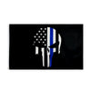 Black flag featuring a white silhouette of a person and the American flag design with blue and white stripes.