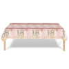 A pink diamond-themed birthday table runner with glitter accents and gold lettering.
