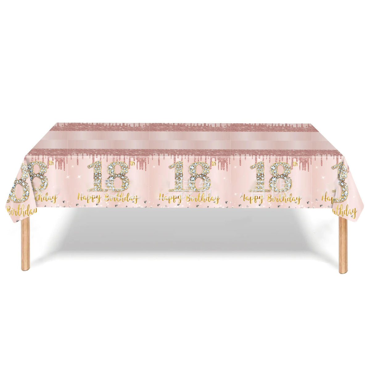 A pink diamond-themed birthday table runner with glitter accents and gold lettering.
