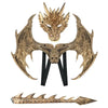 A cosplay costume set featuring a golden dragon head, wings, and tail for children.