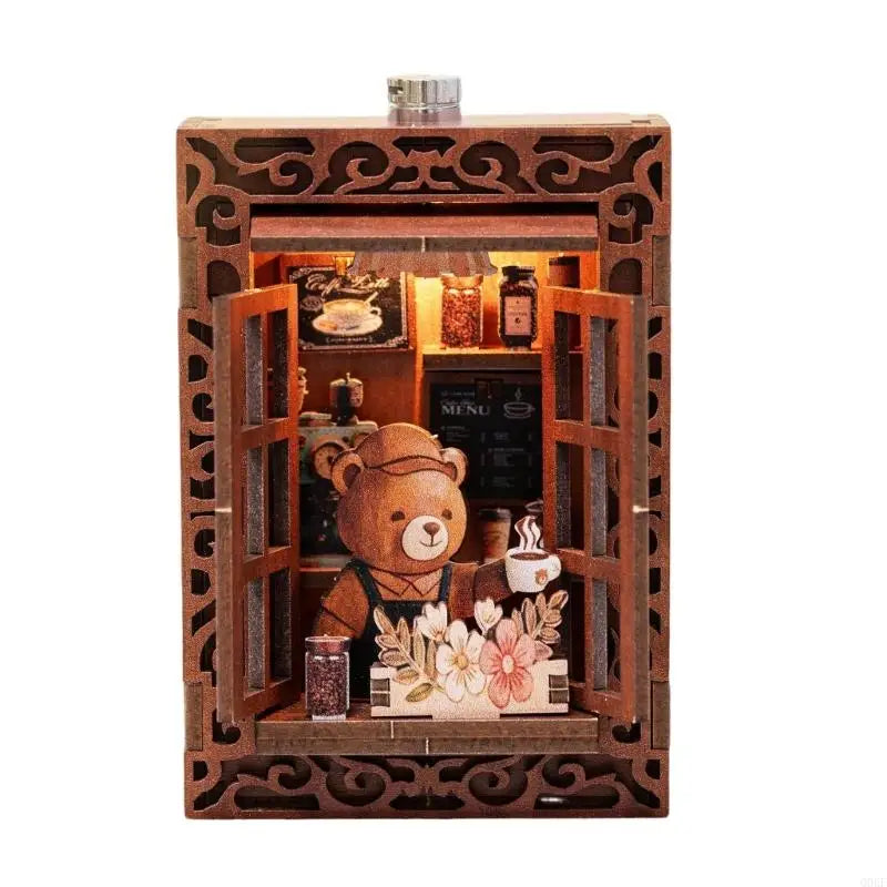 Wooden layered puzzle magnets for decor featuring a bear character inside a wooden frame