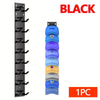Black wall-mounted organizer rack for baseball hats with individual slots