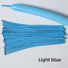 A bundle of light blue latex strip balloons and a single balloon are shown against a white background.