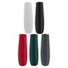 A set of five modern tall floor vases in black and red colors.