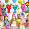 A colorful party setup featuring balloons, a cake, and several children celebrating a Sprunkies-themed event.