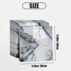 A square marble effect self-adhesive wall sticker featuring gray and gold veining on a white background.
