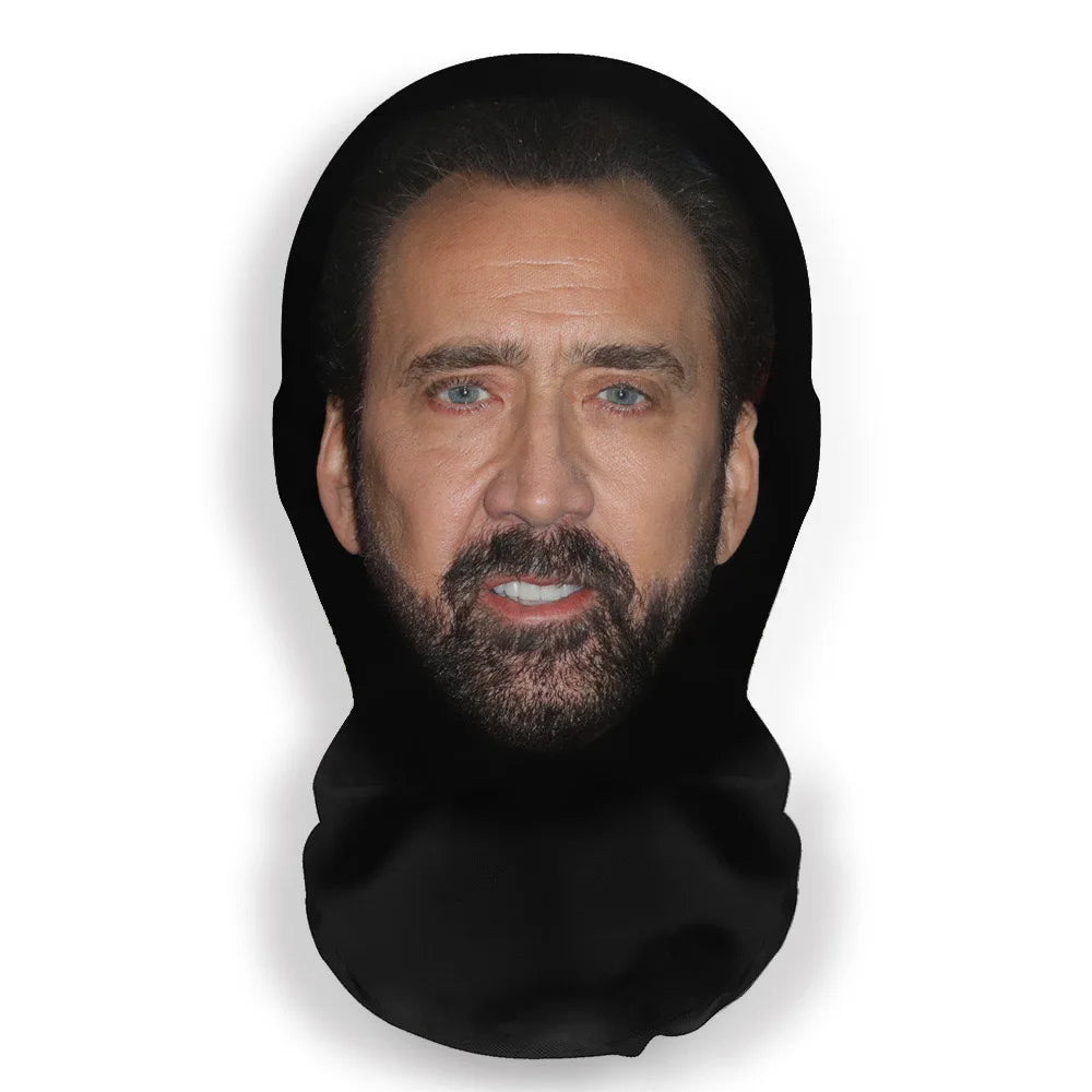 A black mask resembling the face of actor Leonardo DiCaprio