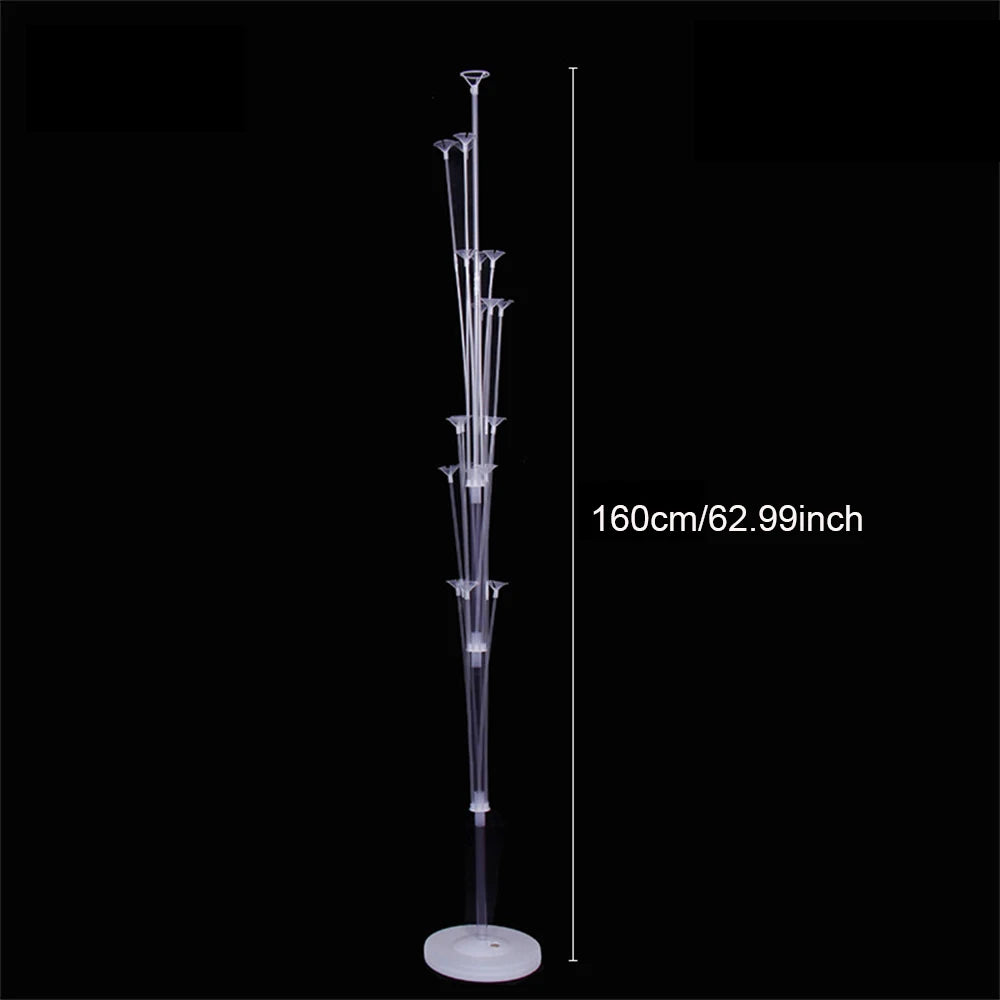 A clear balloon stand kit with a pole and base for party decorations.
