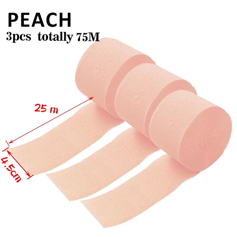 Ein Rollpapier mit Pfirsichfarbenen Crêpe-Streamern, einzeln 4,5 cm lang.