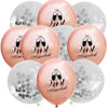 A pack of rose gold and silver latex confetti balloons with a