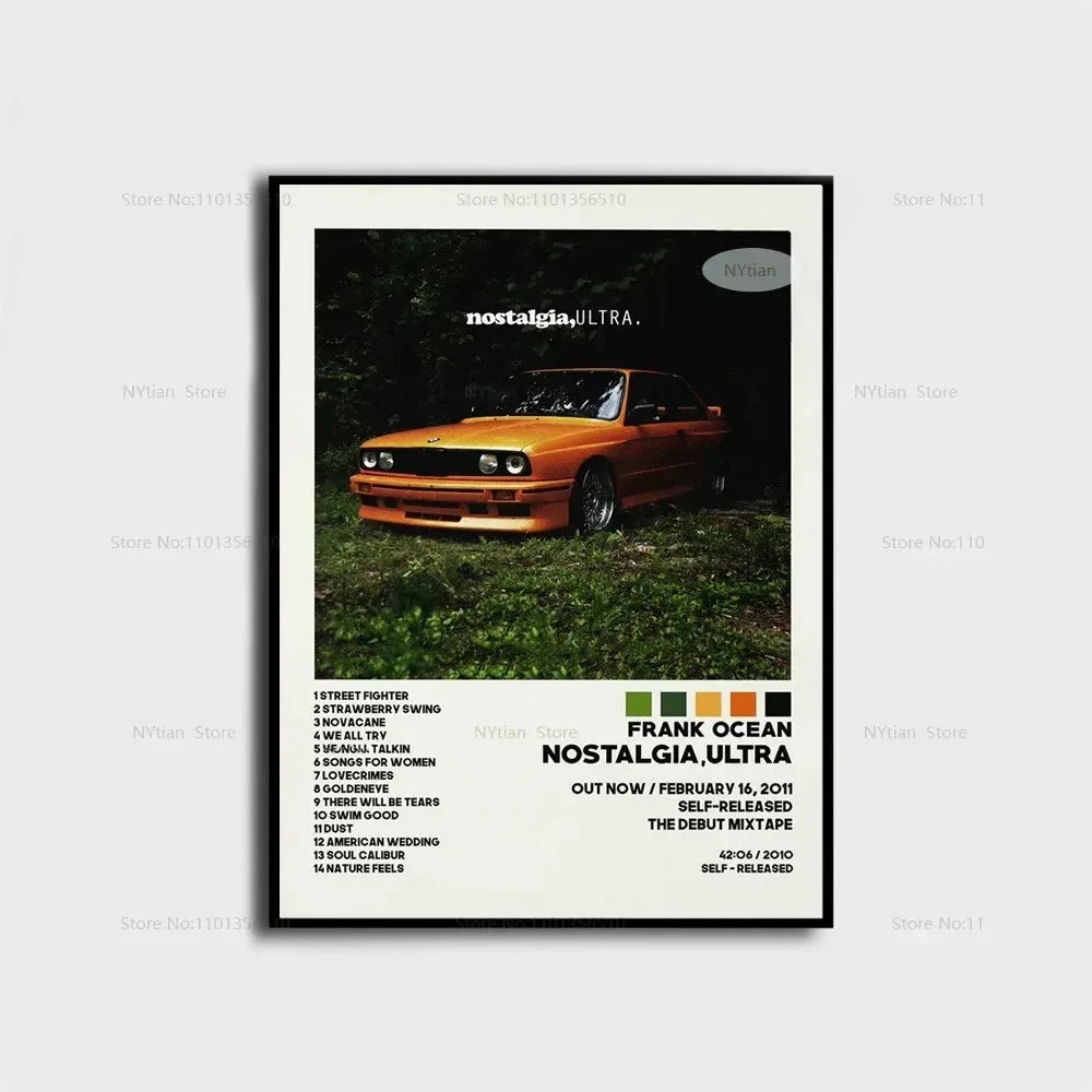 Album cover for Nostalgia Ultra by Frank Ocean featuring a dark, moody aesthetic.