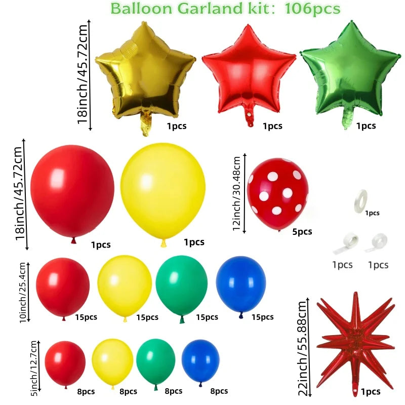106-Piece Colorful Balloon Arch Decoration Set with Star Foil Balloons & Birthday Banner