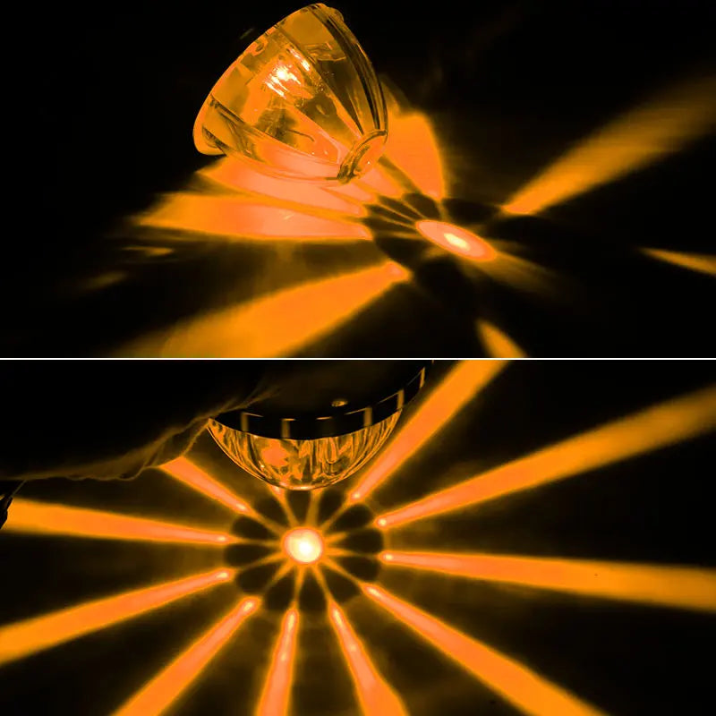 A close-up view of durable LED side marker lights shining bright beams against a dark background.