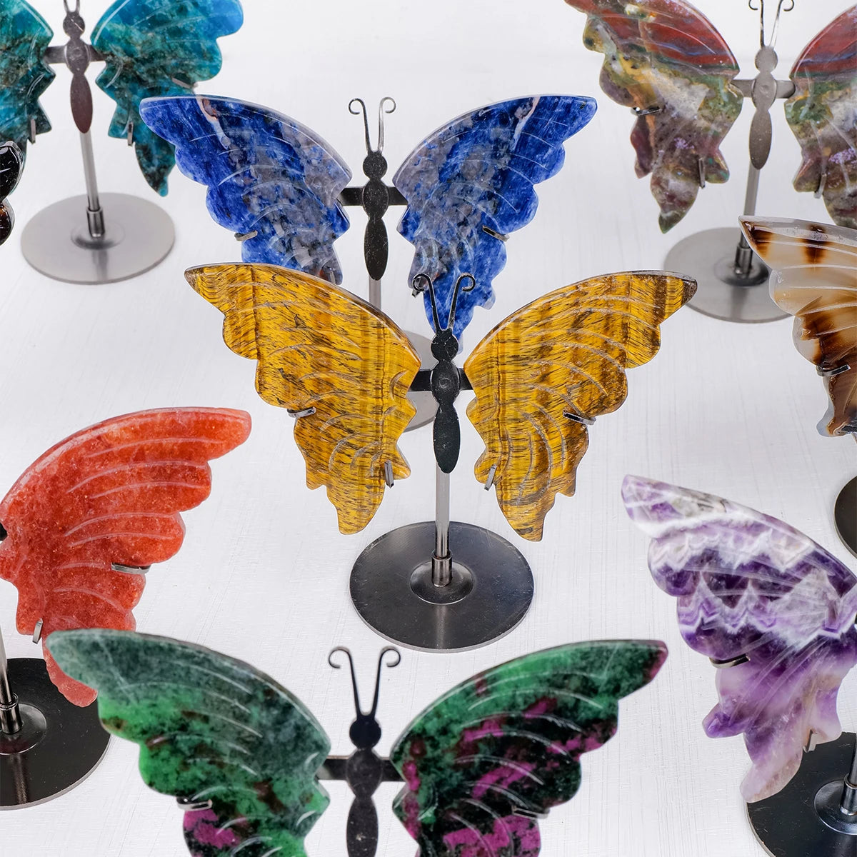 Hand-Carved Natural Amethyst Crystal Butterfly Desk Ornament