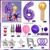 A set of decorative balloons including a purple number six, a gold balloon, and various shaped balloons like spikes and heart